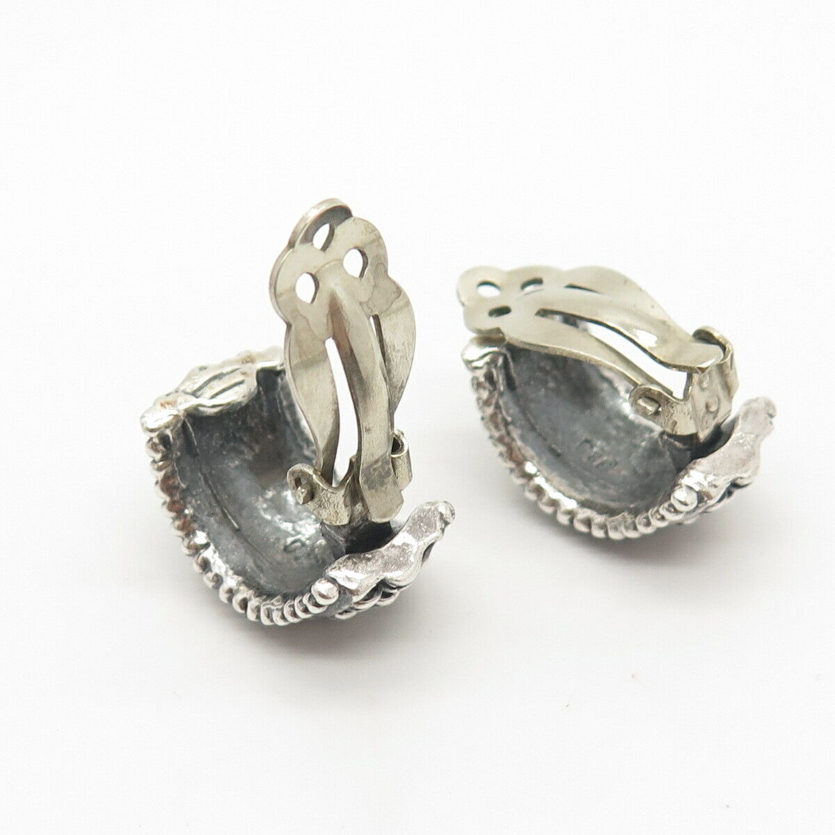 925 Sterling Silver Vintage Stitched Design Clip On Earrings