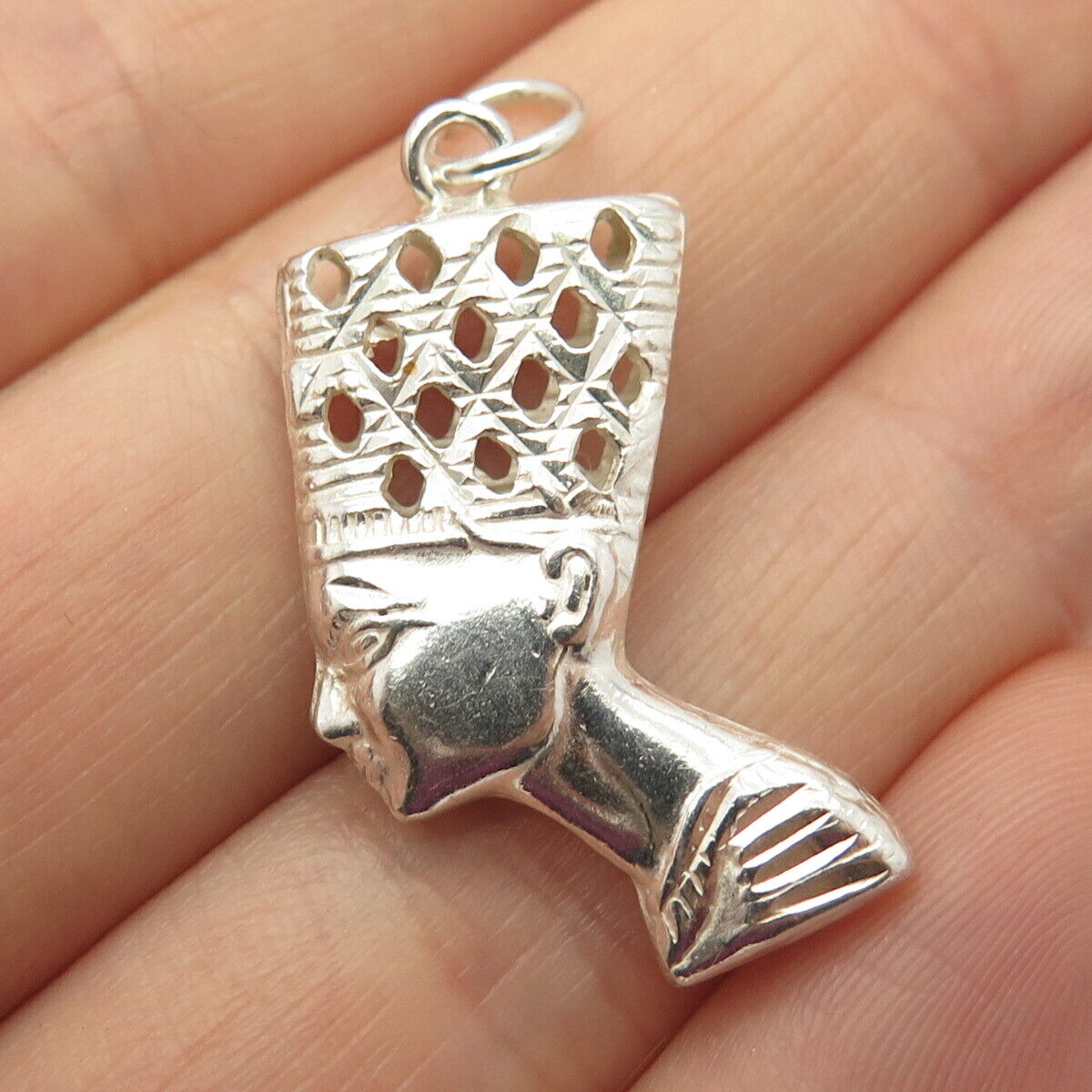 925 Sterling Silver Vintage Egyptian Pharaoh Nefertiti Design Pendant