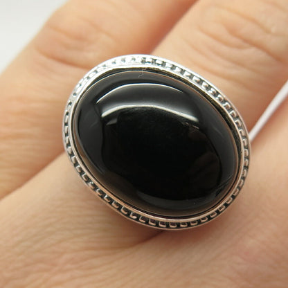 925 Sterling Silver Real Black Onyx Gemstone Ring Size 7 1/4