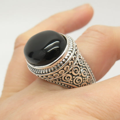 925 Sterling Silver Real Black Onyx Gemstone Ring Size 7 1/4