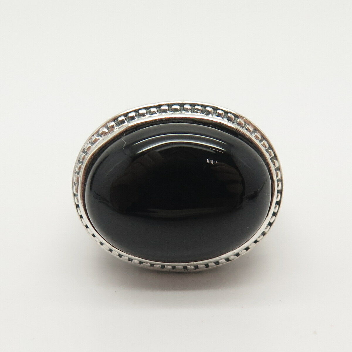 925 Sterling Silver Real Black Onyx Gemstone Ring Size 7 1/4