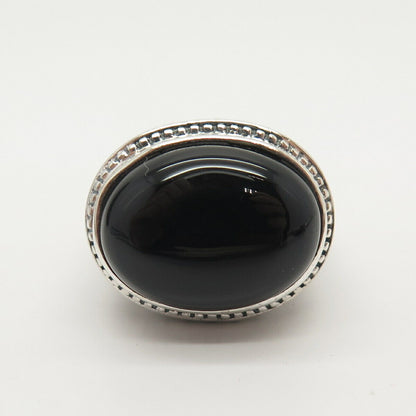 925 Sterling Silver Real Black Onyx Gemstone Ring Size 7 1/4