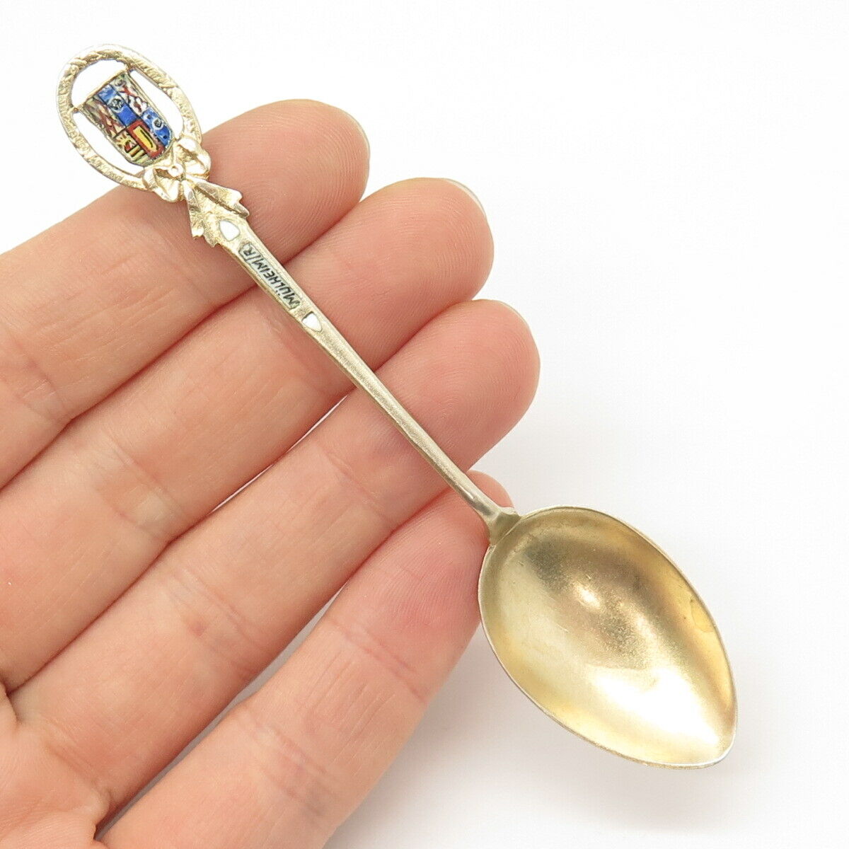 800 Silver Gold Plated Antique Colorful Enamel Coat of Arms Mulheim Spoon