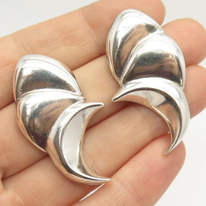 925 Sterling Silver Vintage Ribbed Modernist Wings Earrings