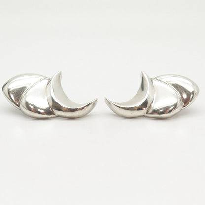 925 Sterling Silver Vintage Ribbed Modernist Wings Earrings