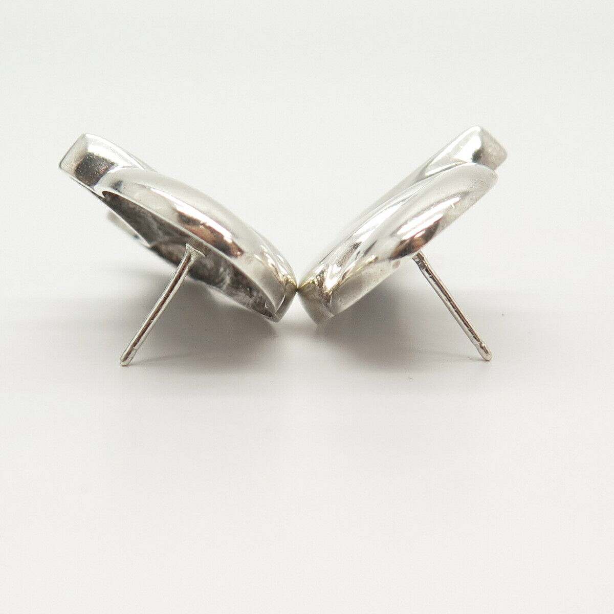 925 Sterling Silver Vintage Ribbed Modernist Wings Earrings