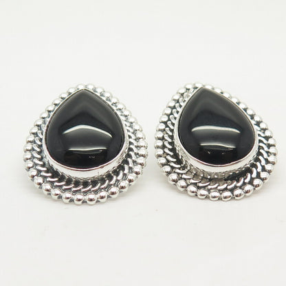 925 Sterling Silver Vintage Mexico Real Black Onyx Gemstone Earrings