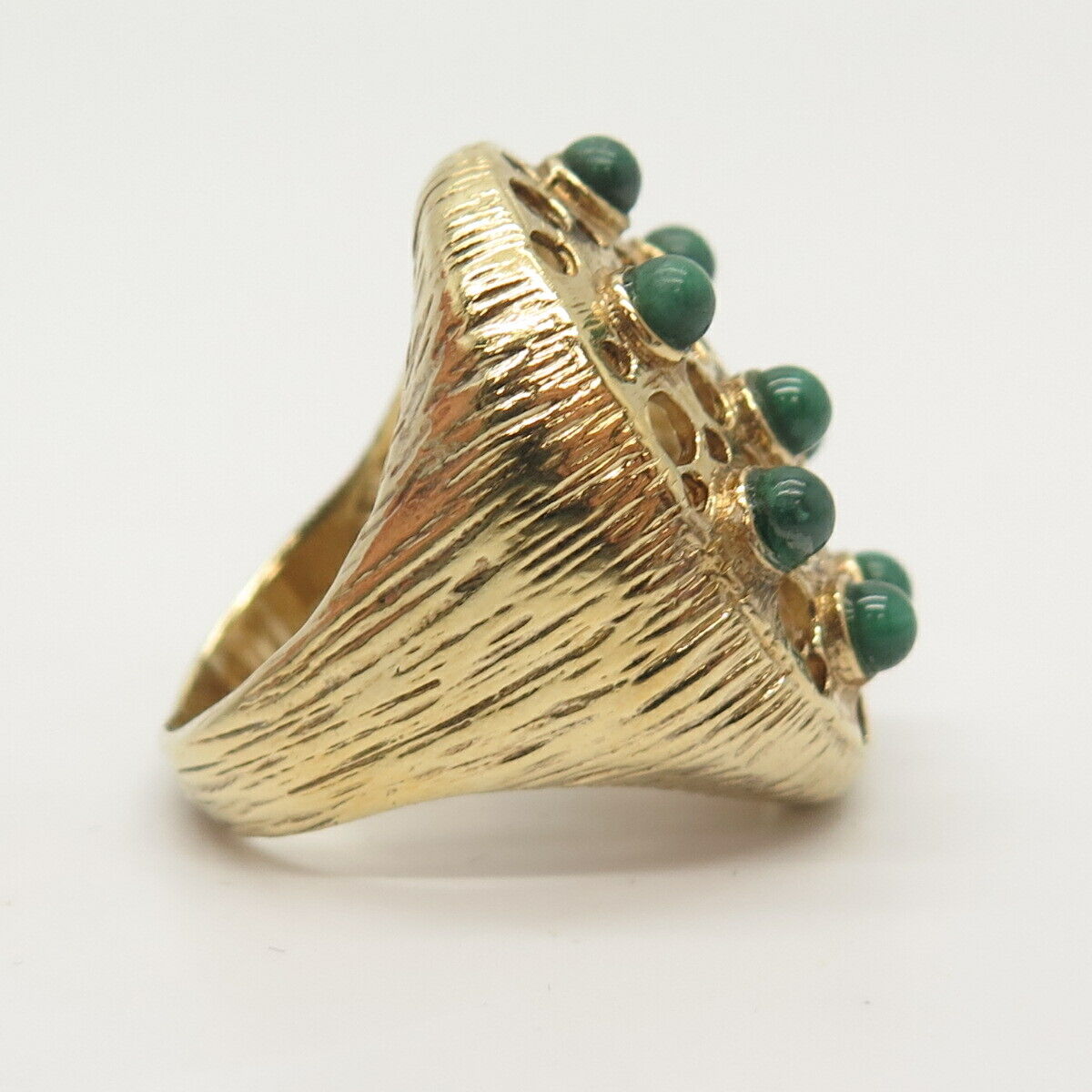 925 Sterling Silver Gold Plated Textured Real Malachite Gem Ring Size 10