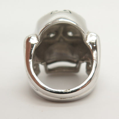 925 Sterling Silver C Z Skull & Cross Design Wide Biker Ring Size 8