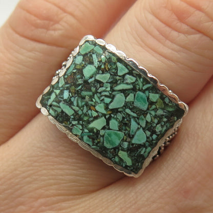 925 Sterling Silver Real Turquoise Gem Inlay Signet Ring Size 6 1/4