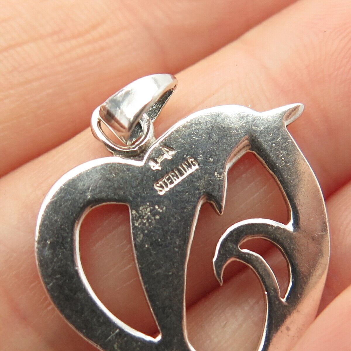 925 Sterling Silver Vintage Friendly Dolphin Heart Pendant