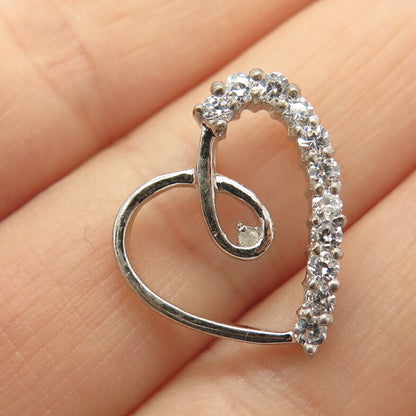 925 Sterling Silver Pave C Z Open Heart Slide Pendant