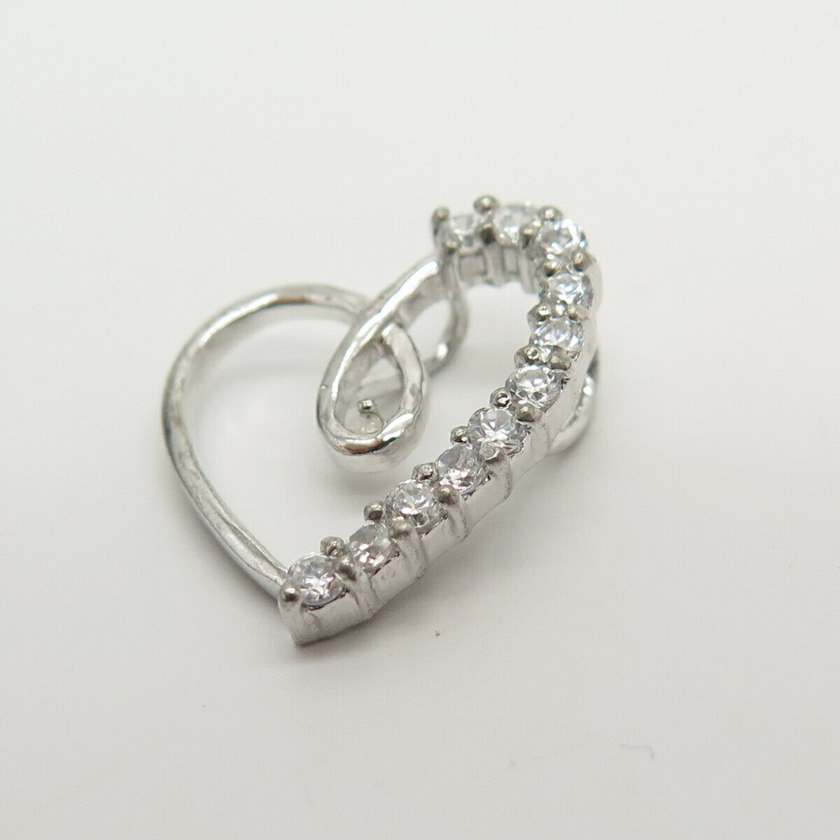 925 Sterling Silver Pave C Z Open Heart Slide Pendant