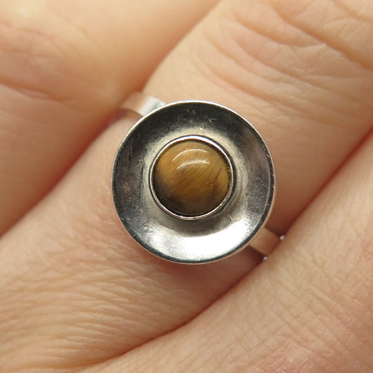 925 Sterling Silver Vintage Israel Real Tiger Eye Gemstone Ring Size 6 3/4