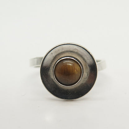 925 Sterling Silver Vintage Israel Real Tiger Eye Gemstone Ring Size 6 3/4