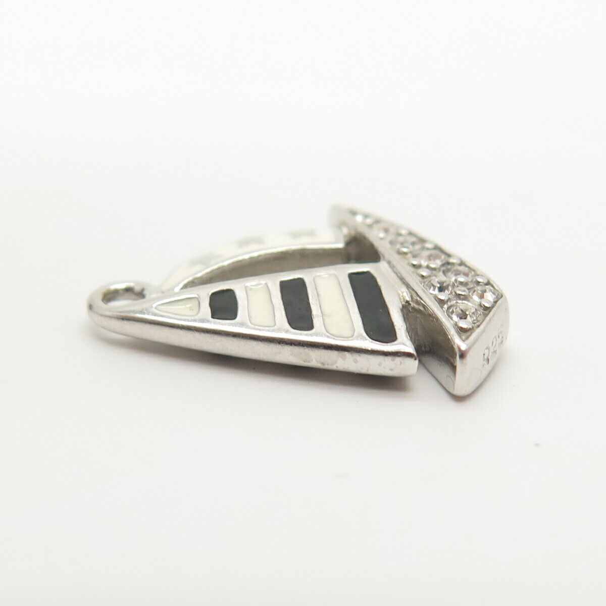 925 Sterling Silver C Z & Enamel Sailboat / Ship Charm Pendant