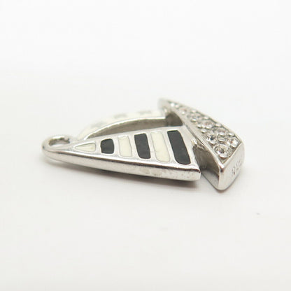 925 Sterling Silver C Z & Enamel Sailboat / Ship Charm Pendant