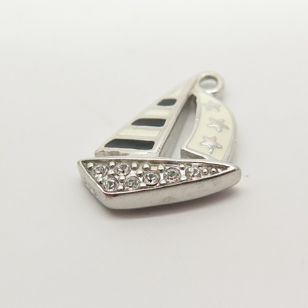 925 Sterling Silver C Z & Enamel Sailboat / Ship Charm Pendant