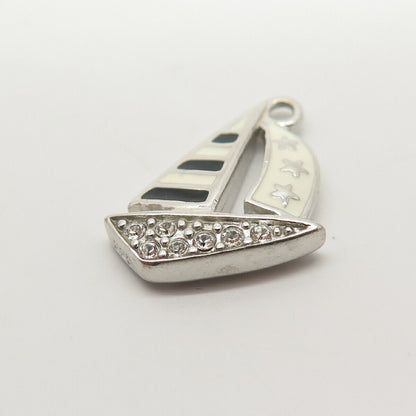 925 Sterling Silver C Z & Enamel Sailboat / Ship Charm Pendant