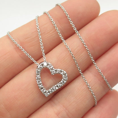 925 Sterling Silver C Z Open Heart Pendant Rolo Chain Necklace 16"