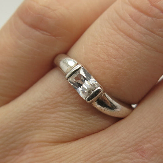 925 Sterling Silver Radiant-Cut C Z Ring Size 7