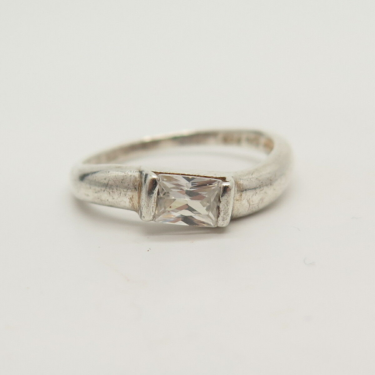 925 Sterling Silver Radiant-Cut C Z Ring Size 7