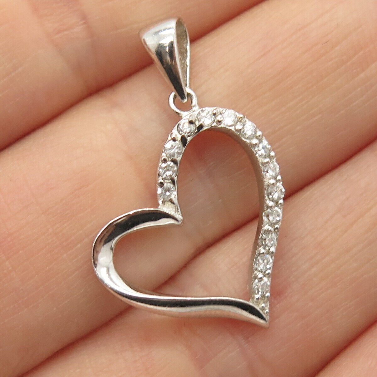 925 Sterling Silver C Z Open Heart Pendant