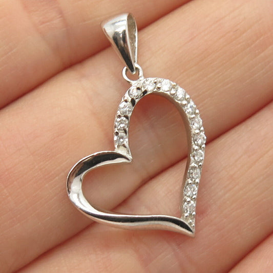 925 Sterling Silver C Z Open Heart Pendant