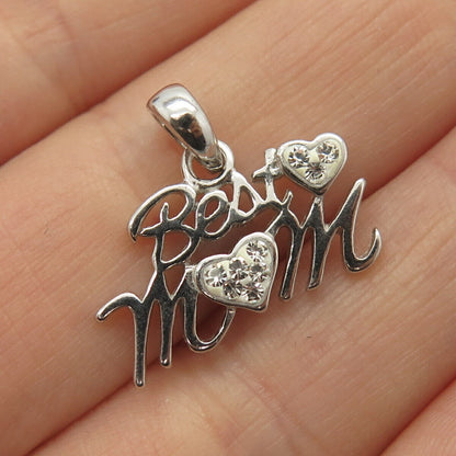 925 Sterling Silver C Z "Best Mom" Heart Design Pendant