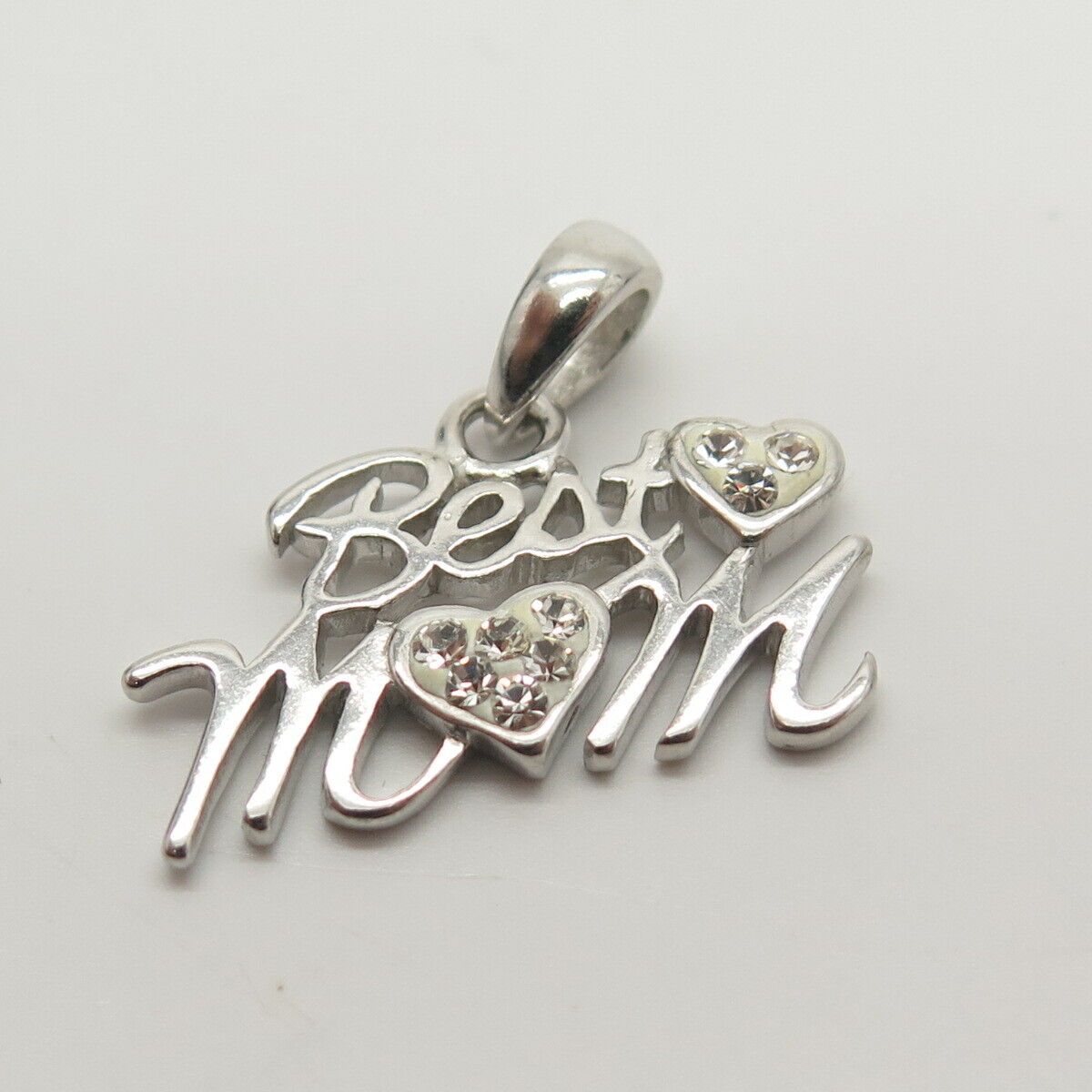 925 Sterling Silver C Z "Best Mom" Heart Design Pendant