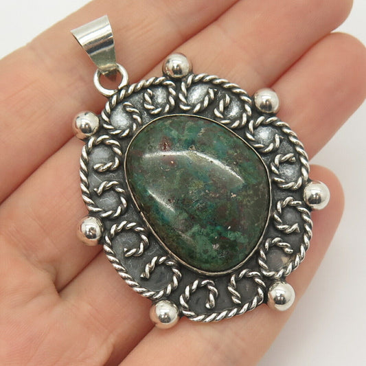 925 Sterling Silver Vintage Mexico Real Turquoise Gemstone Twisted Pendant