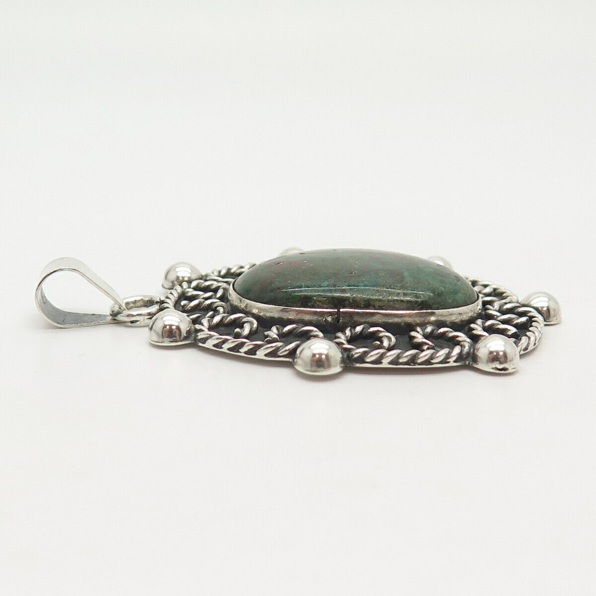 925 Sterling Silver Vintage Mexico Real Turquoise Gemstone Twisted Pendant