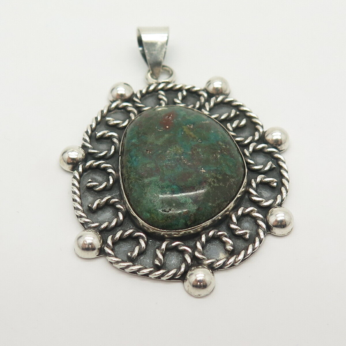 925 Sterling Silver Vintage Mexico Real Turquoise Gemstone Twisted Pendant