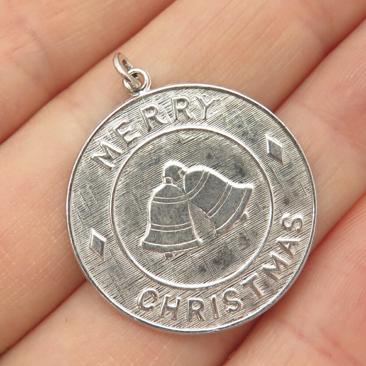 925 Sterling Silver Vintage "Merry Christmas" Round Pendant