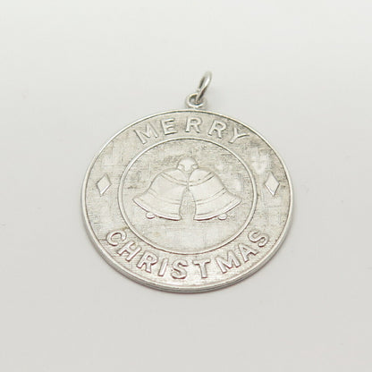 925 Sterling Silver Vintage "Merry Christmas" Round Pendant