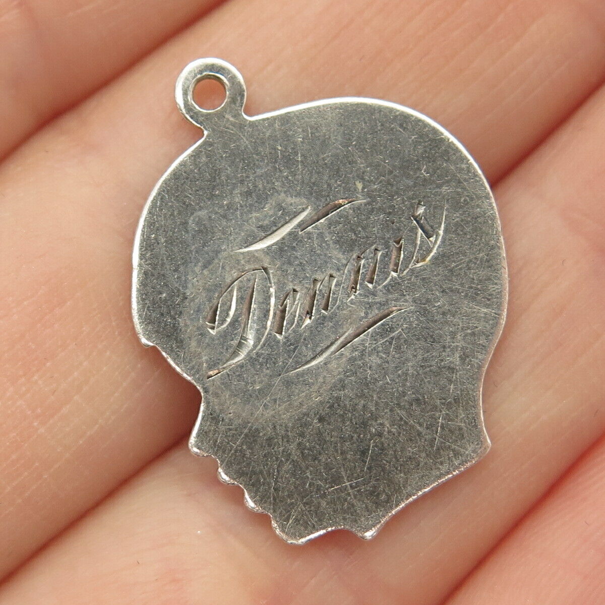 925 Sterling Silver Vintage "Dennis" Personalized Boy Profile Face Pendant