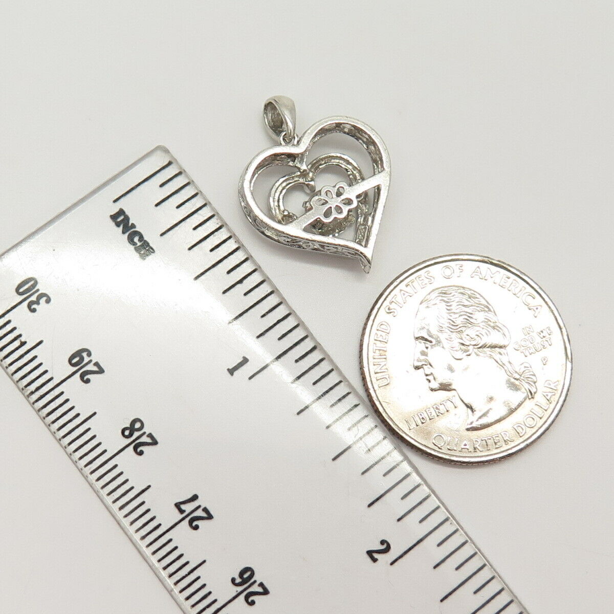 925 Sterling Silver C Z Double Heart Pendant