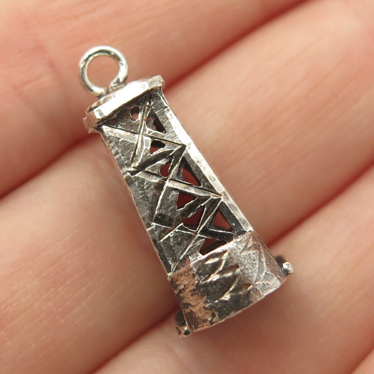 925 Sterling Silver Vintage Tower Design Charm Pendant