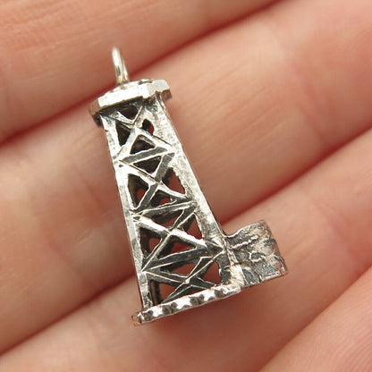 925 Sterling Silver Vintage Tower Design Charm Pendant