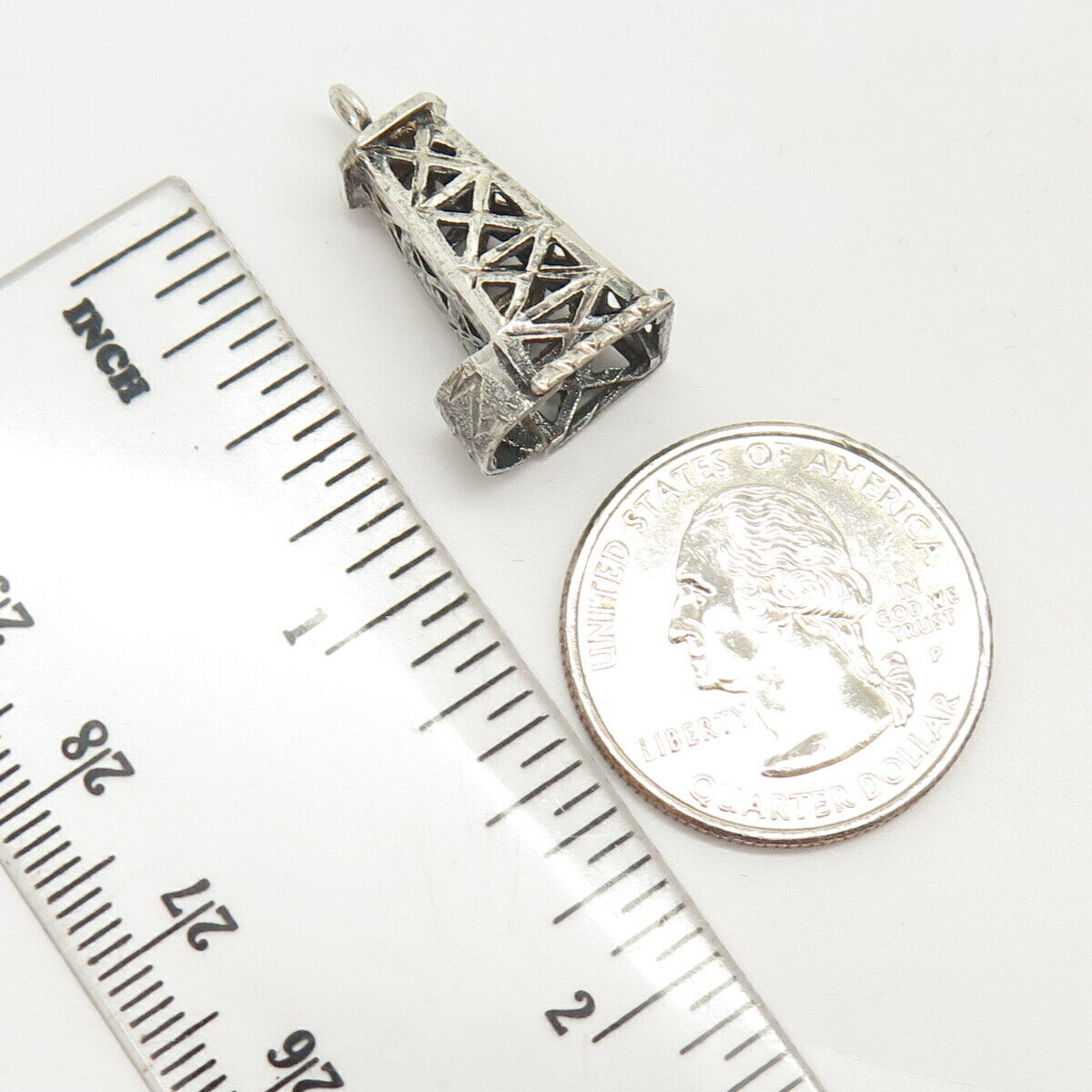 925 Sterling Silver Vintage Tower Design Charm Pendant