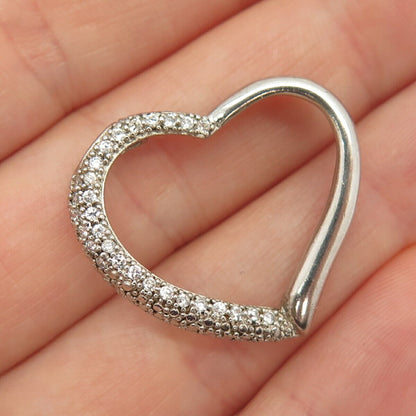 925 Sterling Silver Lenox Pave C Z Open Heart Slide Pendant