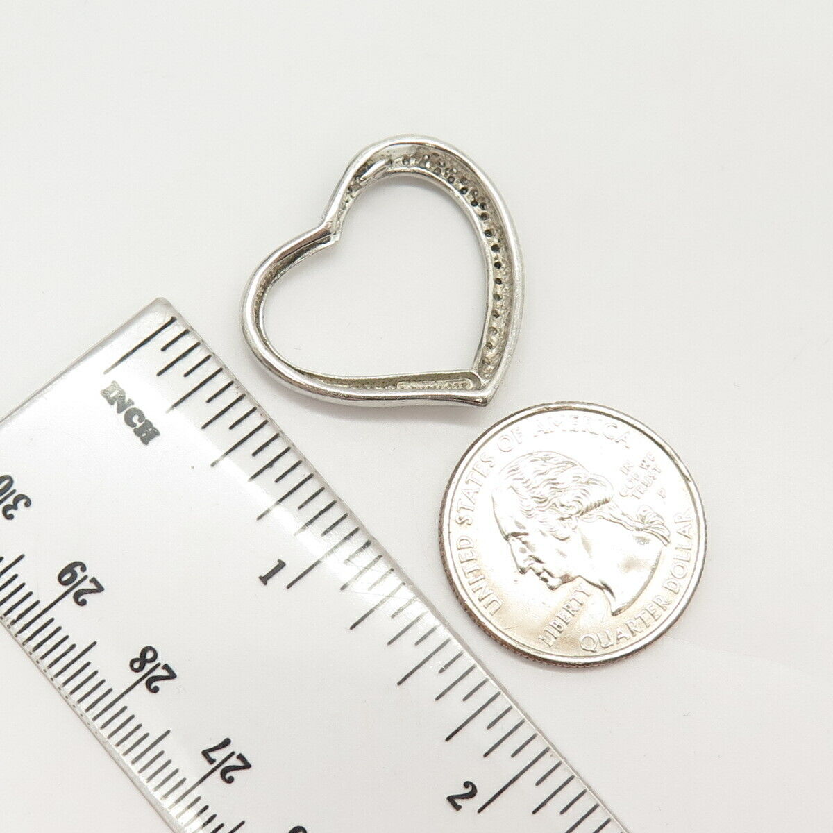 925 Sterling Silver Lenox Pave C Z Open Heart Slide Pendant