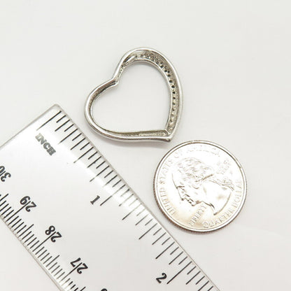 925 Sterling Silver Lenox Pave C Z Open Heart Slide Pendant