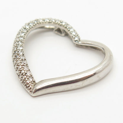 925 Sterling Silver Lenox Pave C Z Open Heart Slide Pendant