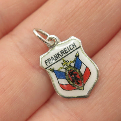 835 Silver Vintage Enamel "Frankreich" Coat of Arms Charm Pendant