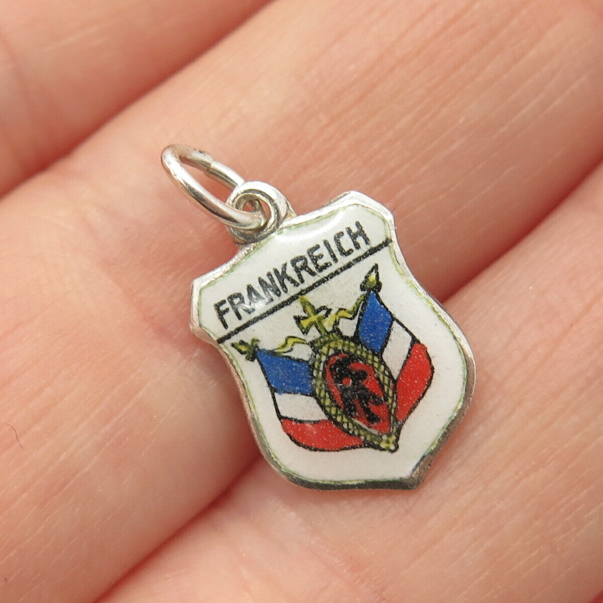 835 Silver Vintage Enamel "Frankreich" Coat of Arms Charm Pendant