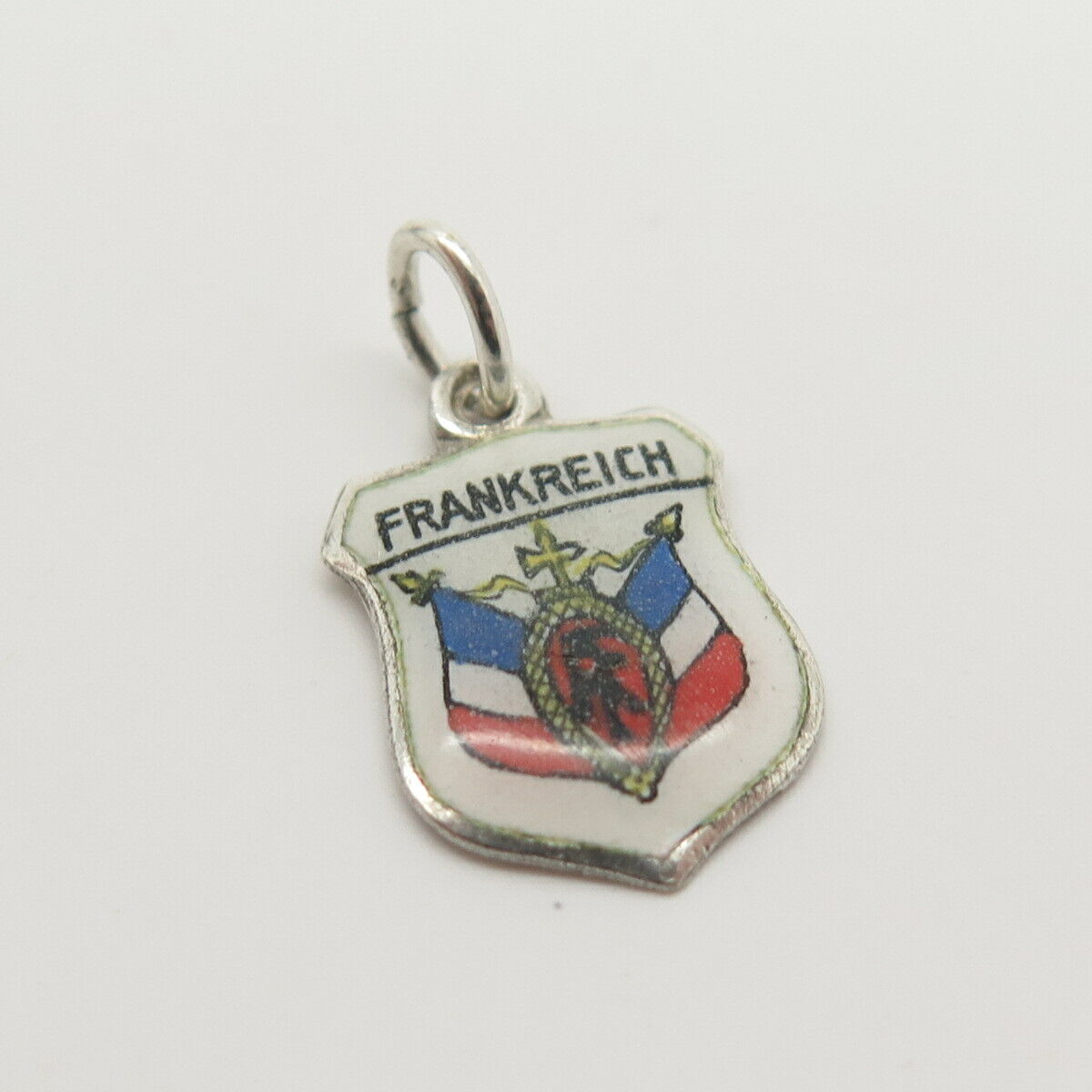 835 Silver Vintage Enamel "Frankreich" Coat of Arms Charm Pendant