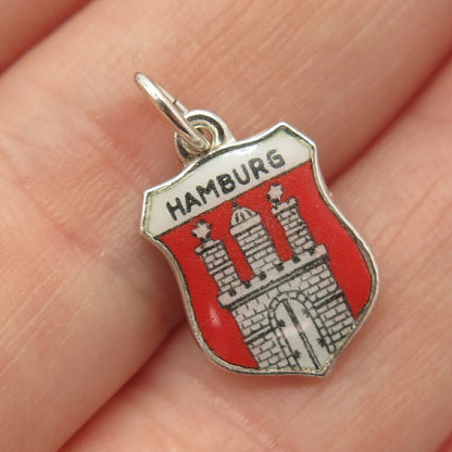 830 Silver Vintage Hummel-Mors Enamel "Hamburg" Coat of Arms Charm Pendant