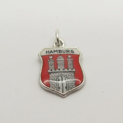 830 Silver Vintage Hummel-Mors Enamel "Hamburg" Coat of Arms Charm Pendant