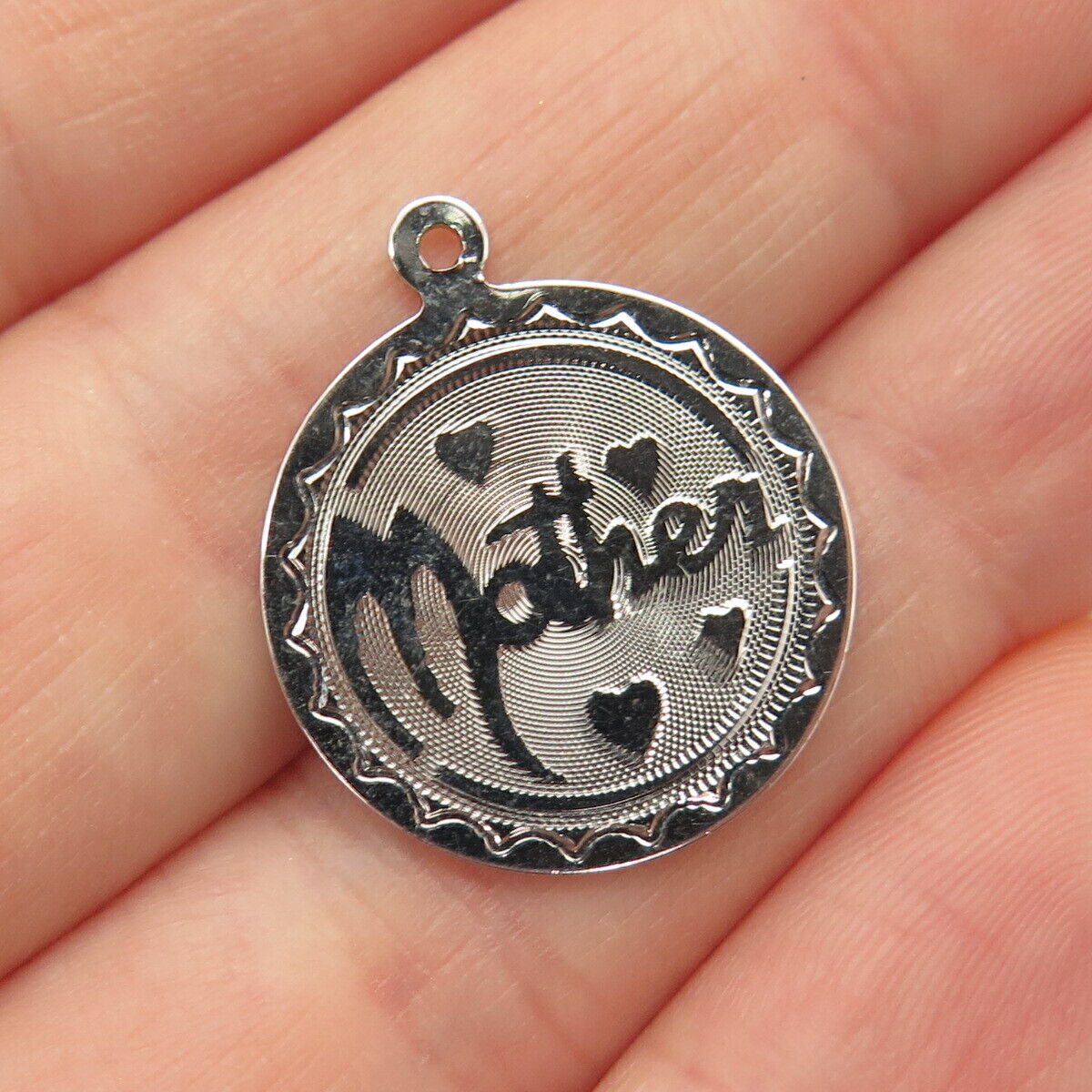 925 Sterling Silver Vintage Satin Finish "Mother" Round Charm Pendant